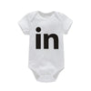 White letter print cotton baby bodysuit with the letters i and n