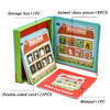 Storage box and set of animal chess pieces with instructions for a magnetic matching game