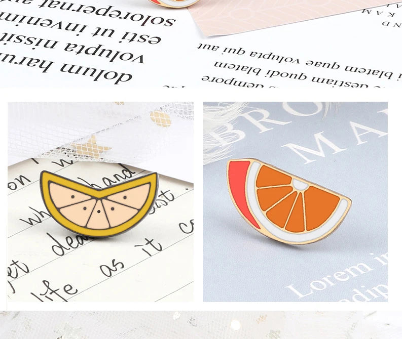 Fresh Fruit Enamel Pins Set — Lemon & Orange Brooches