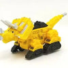 A yellow die-cast dinosaur truck toy with a removable dino figure.