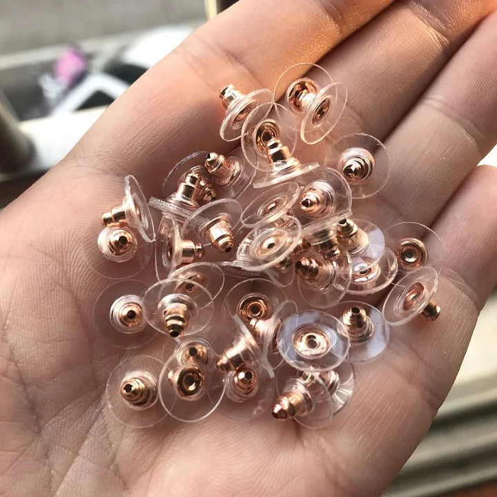Silicone Earring Backs with Metal Posts – Jewelry Making Findings (Gold, Silver, Rose Gold)