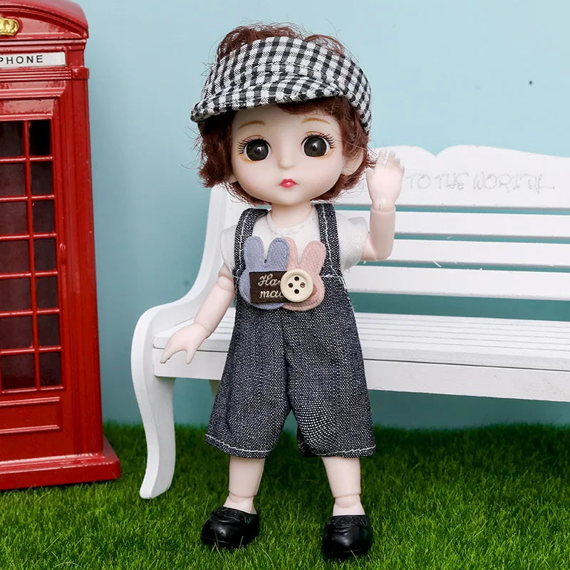 16cm Articulated Fashion Doll with Big Eyes and Dress-Up Outfit