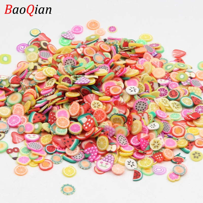Assortment of colorful soft polymer clay slices for nail art and DIY crafts