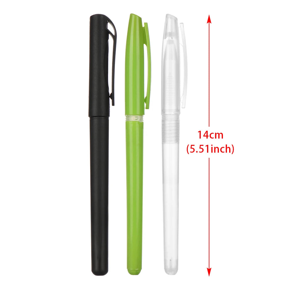 A set of automatic fade pens with refills shown in black and lime green, with a vertical measurement line.