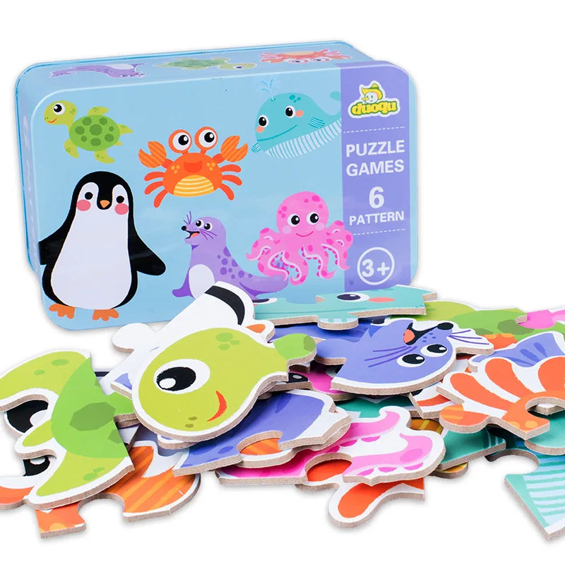 Montessori Wooden Animal Puzzle Set with Storage Box