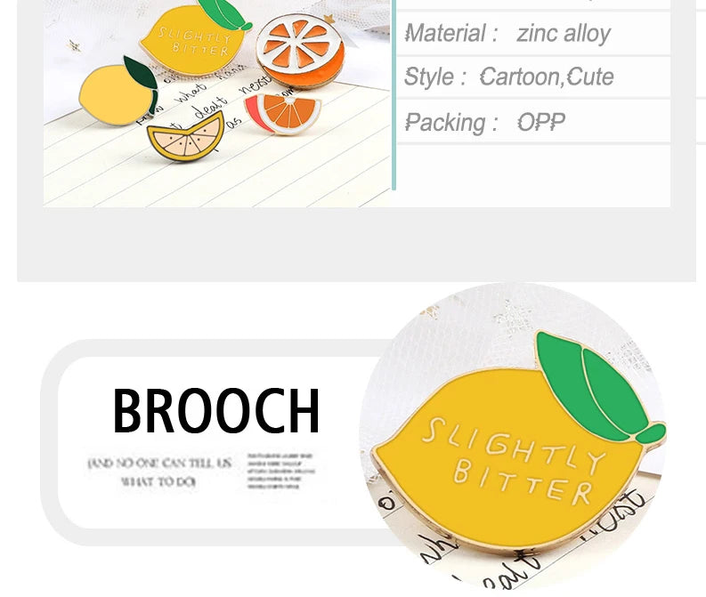 Fresh Fruit Enamel Pins Set — Lemon & Orange Brooches