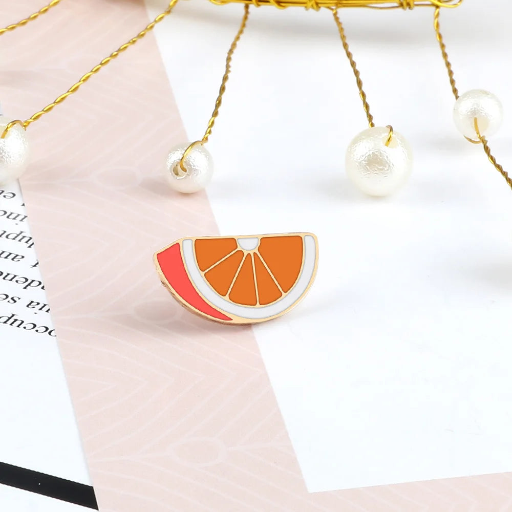 Fresh Fruit Enamel Pins Set — Lemon & Orange Brooches