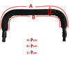 Black leather handle cover for a stroller, showing different measurements A, B, and C.