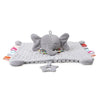A gray elephant plush baby comforter security toy with a teether.