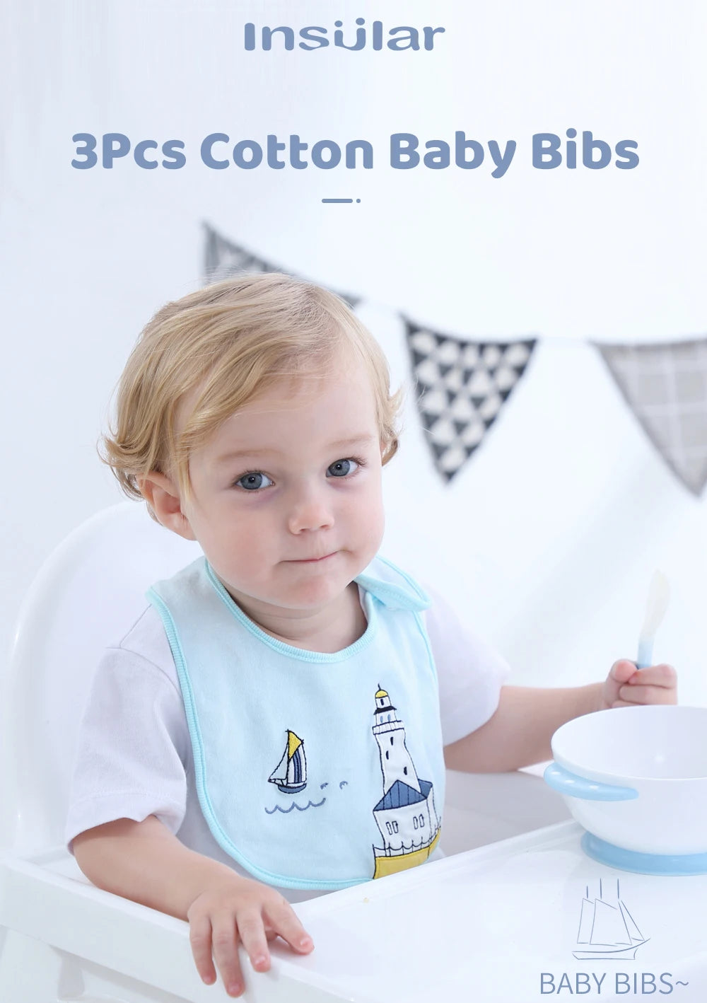 Soft Cotton Baby Bibs (3-Pack) with Cartoon Prints