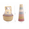 A set of boat-shaped stacking cups bath toys for toddlers in various pastel colors and textures.