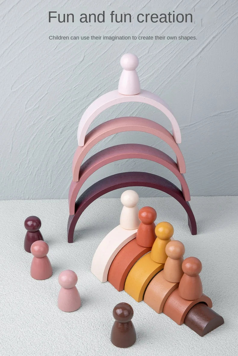 Wooden Rainbow Arch Building Blocks - Montessori Stacking Toy for Kids