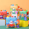 A colorful set of soft animal tails cloth books for baby sensory development featuring farm, circus, and jungle themes.