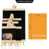 A wooden chalkboard easel with a black board and a yellow A4 printing paper displayed on a desk.