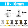 A set of 10x10mm metal double cap rivets in various finishes including silver, gold, gunblack, nickel, copper, and black nick