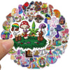 A sticker featuring a character with a mushroom head and a violin playing on a green patch of grass.