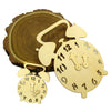 A wooden Montessori busy board featuring a clock and a wooden slice.