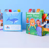Two colorful cloth books featuring sea and jungle animal tails for baby sensory development