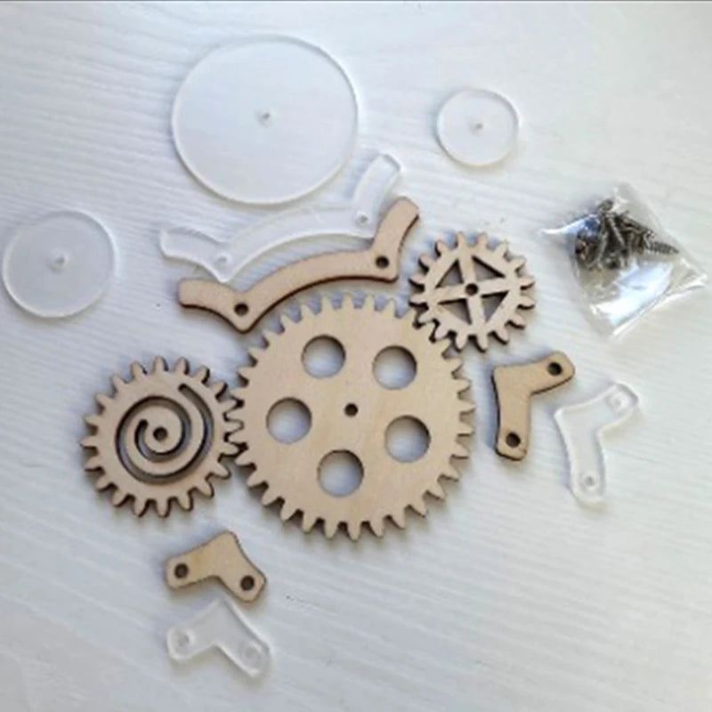 Wooden gears and discs for a DIY Montessori busy board sensory learning toy