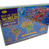 A box of a 200-piece map puzzle titled Map of the World featuring various continents and landmarks.
