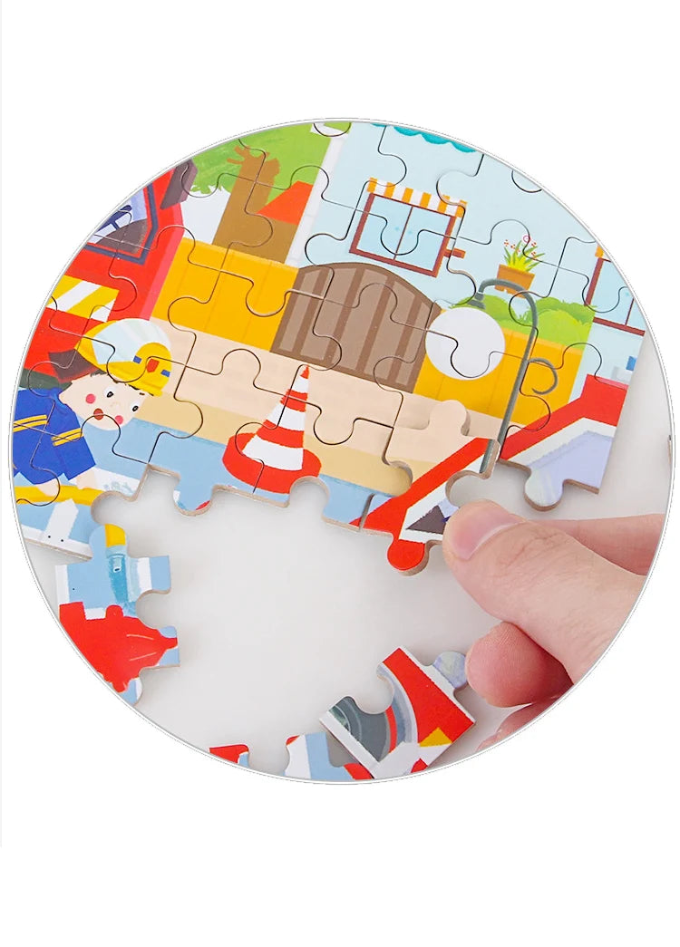 Wooden Jigsaw Puzzle Set for Kids - 60 Pieces of Cartoon Vehicles & Animals