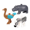 A set of zoo animal building blocks featuring a gray bear, a brown tiger, and a white zebra.