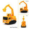 Yellow line-following robot car toy with an attached pen, shown from the side and back views.