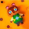 A brown and green animal figure built from LEGO bricks on an orange background.