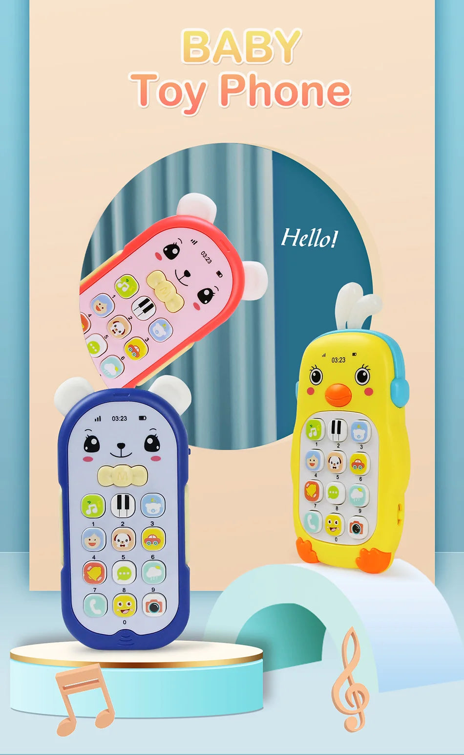 Musical Baby Phone Toy with Teether, Lights & Sounds