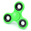 A bright lime green ABS tri-spinner fidget toy with a black center and surrounding rings.