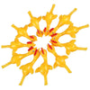 A cluster of yellow rubber chicken slingshot fidget toys arranged in a circular pattern.