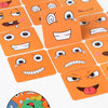 A collection of orange wooden face-changing puzzle blocks with various cartoon expressions.
