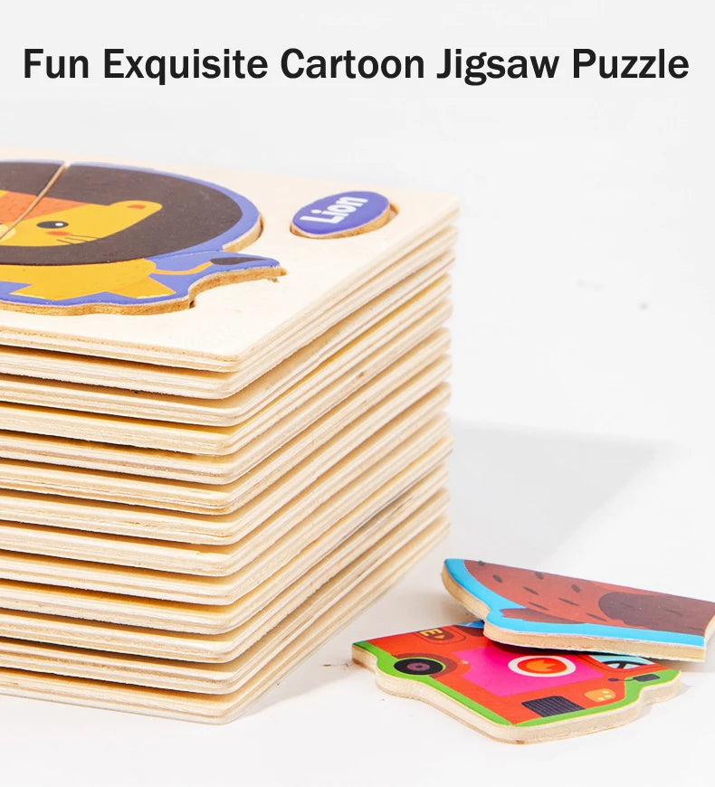 Wooden 3D Cartoon Animal Jigsaw Puzzle for Kids