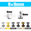 A set of 9x9mm metal double cap rivets in various finishes including silver, gold, gunblack, nickel, copper, and black nickel