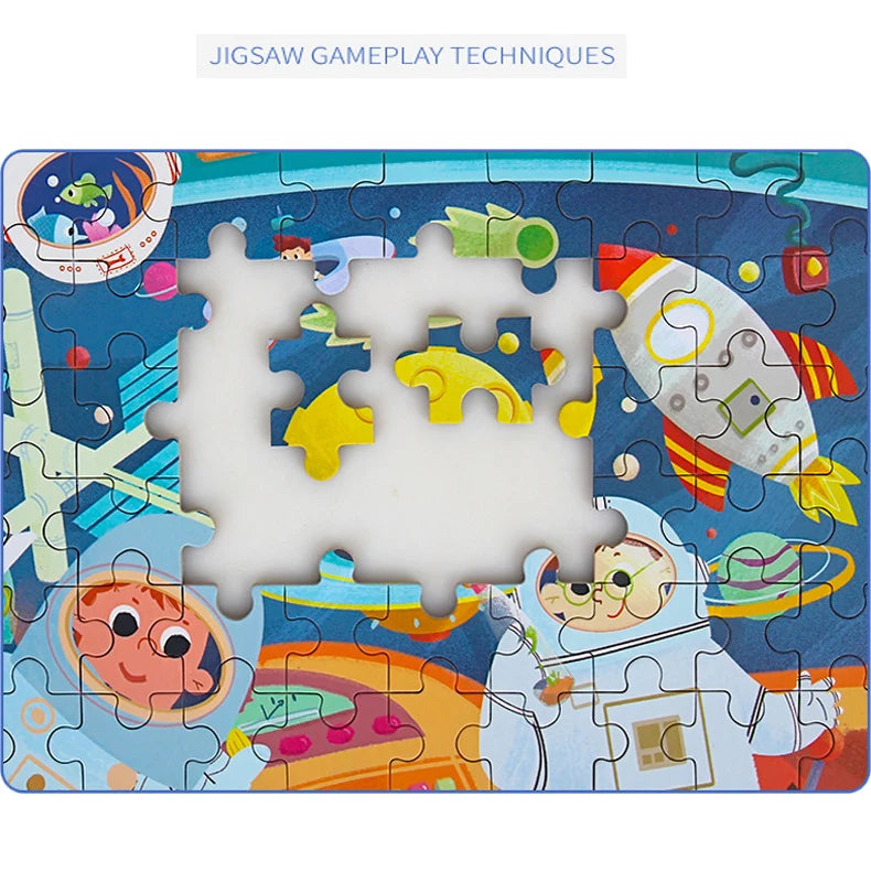 Wooden Jigsaw Puzzle Set for Kids - 60 Pieces of Cartoon Vehicles & Animals