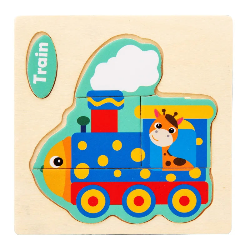 Wooden 3D Cartoon Animal Jigsaw Puzzle for Kids