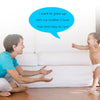 Une mère est agenouillée et sourit tandis qu'un bébé rit, avec une bulle de dialogue disant : Je veux grandir avec l'amour de