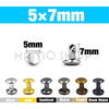 A set of metal double cap rivets in various finishes including silver, gold, gunblack, nickel, copper, and black nickel.