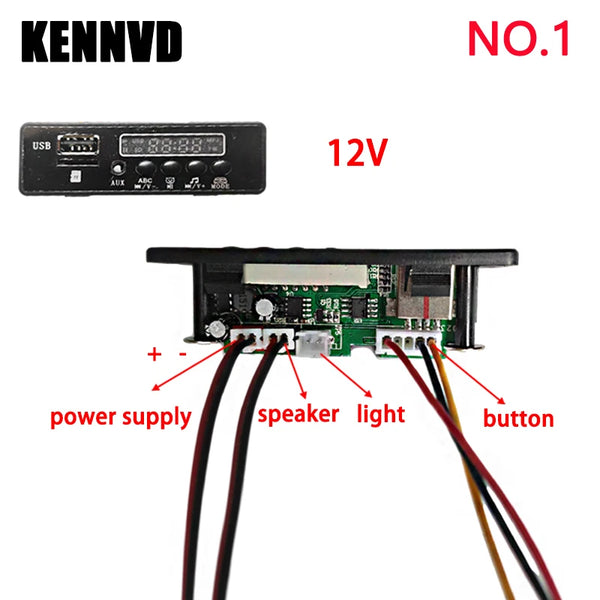 Sort elektronisk modul med terminaler og ledninger mærket til strømforsyning, højtalerlampe og knap.