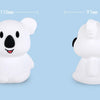 A white koala LED night light is shown with dimensions and a separate white bear-like figure.