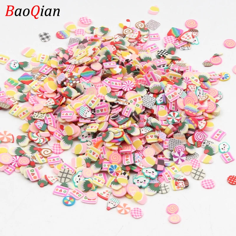 Assortment of colorful soft polymer clay slices for nail art and DIY crafts