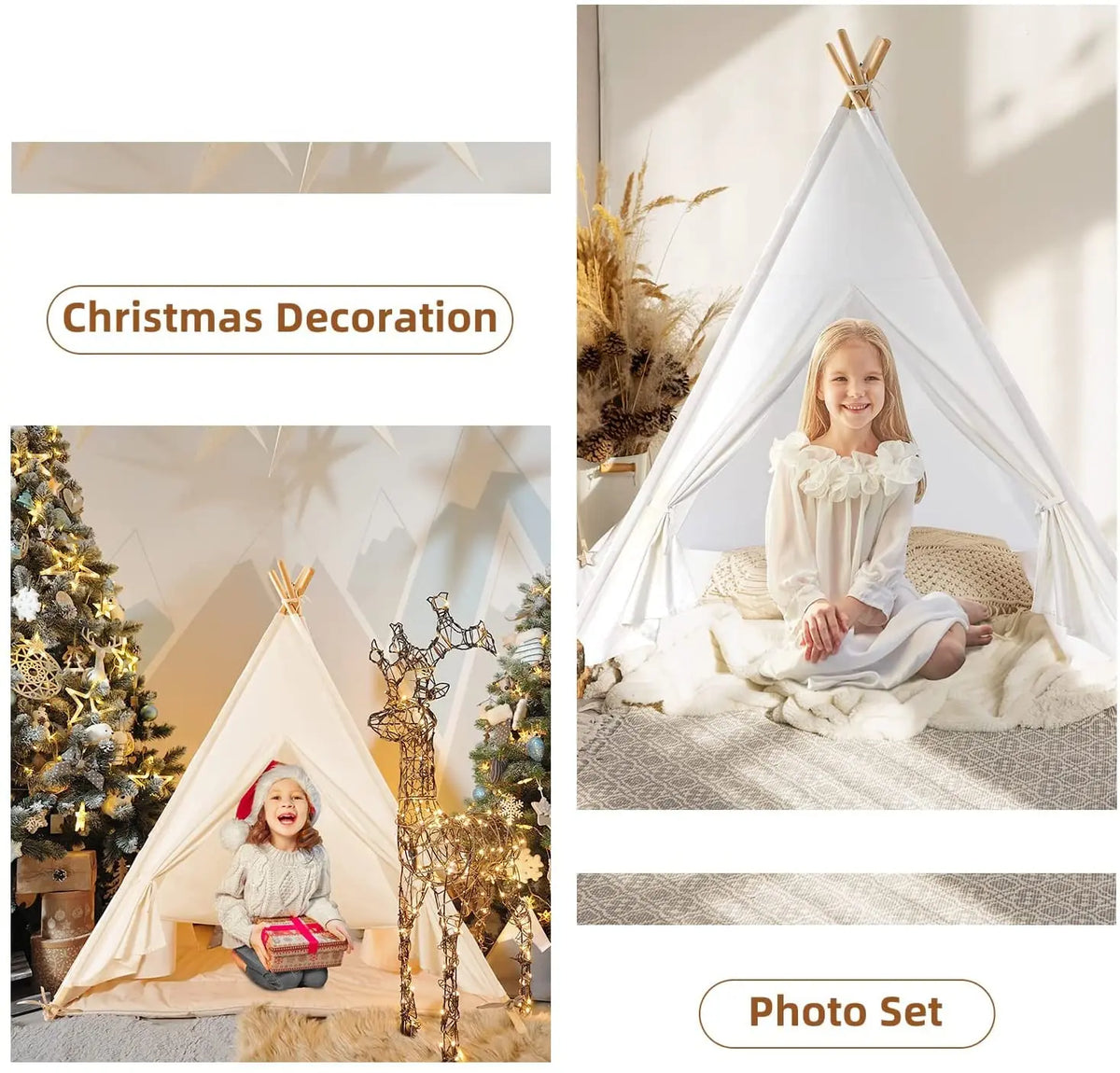 Kids' Foldable Teepee Play Tent with Curtains
