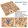 A wooden alphabet box showing letter cards for learning letters through self-operation.