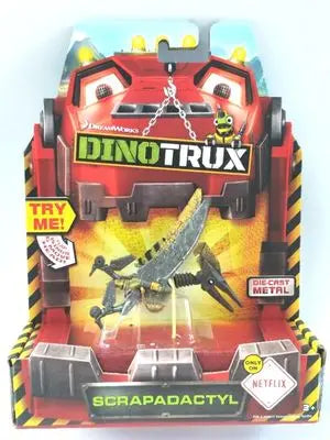 A Die-Cast Metal Dinotrux dinosaur truck toy car with removable dinosaur figures.