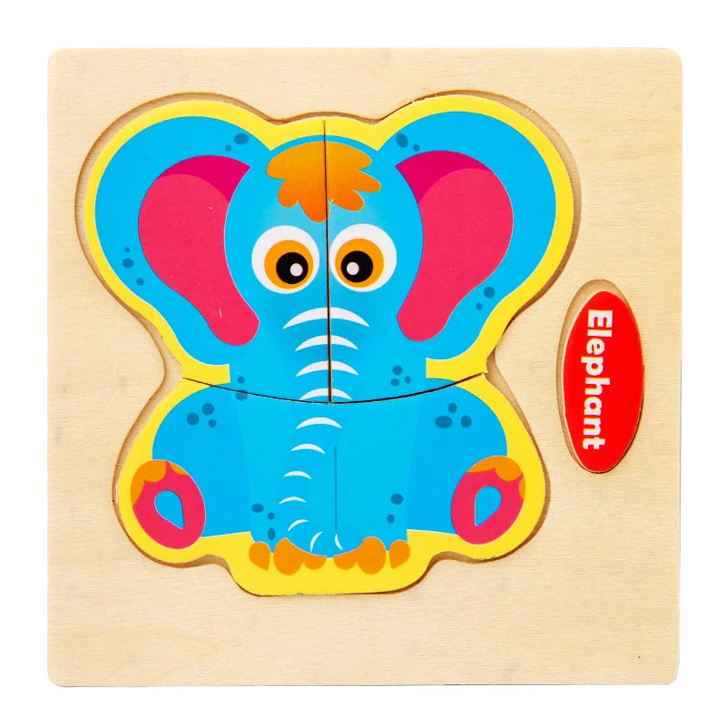 Wooden 3D Cartoon Animal Jigsaw Puzzle for Kids