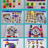 A collection of colorful link cubes and blocks used for Montessori math and counting activities.