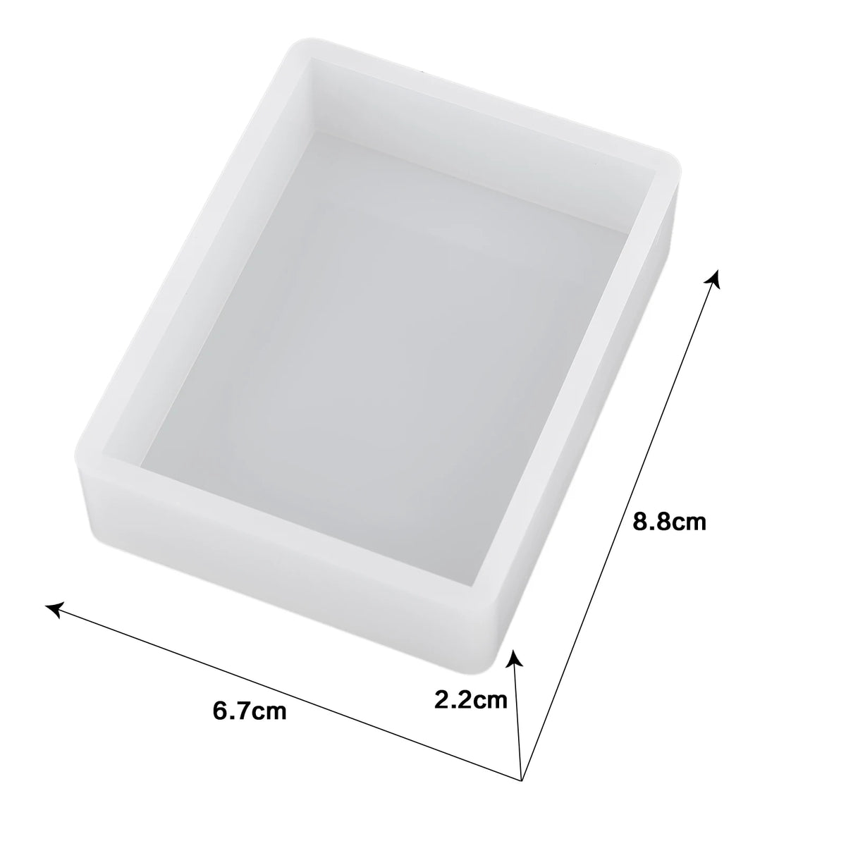 A white geometric resin casting mold with dimensions 8.8cm by 6.7cm and a depth of 2.2cm.