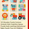 Wooden 3D Cartoon Animal Jigsaw Puzzle for Kids