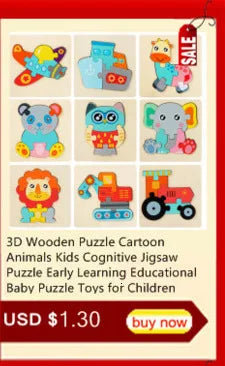 Wooden 3D Cartoon Animal Jigsaw Puzzle for Kids