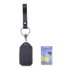 Black vintage cowhide leather key wallet with card holder and attached lanyard ring